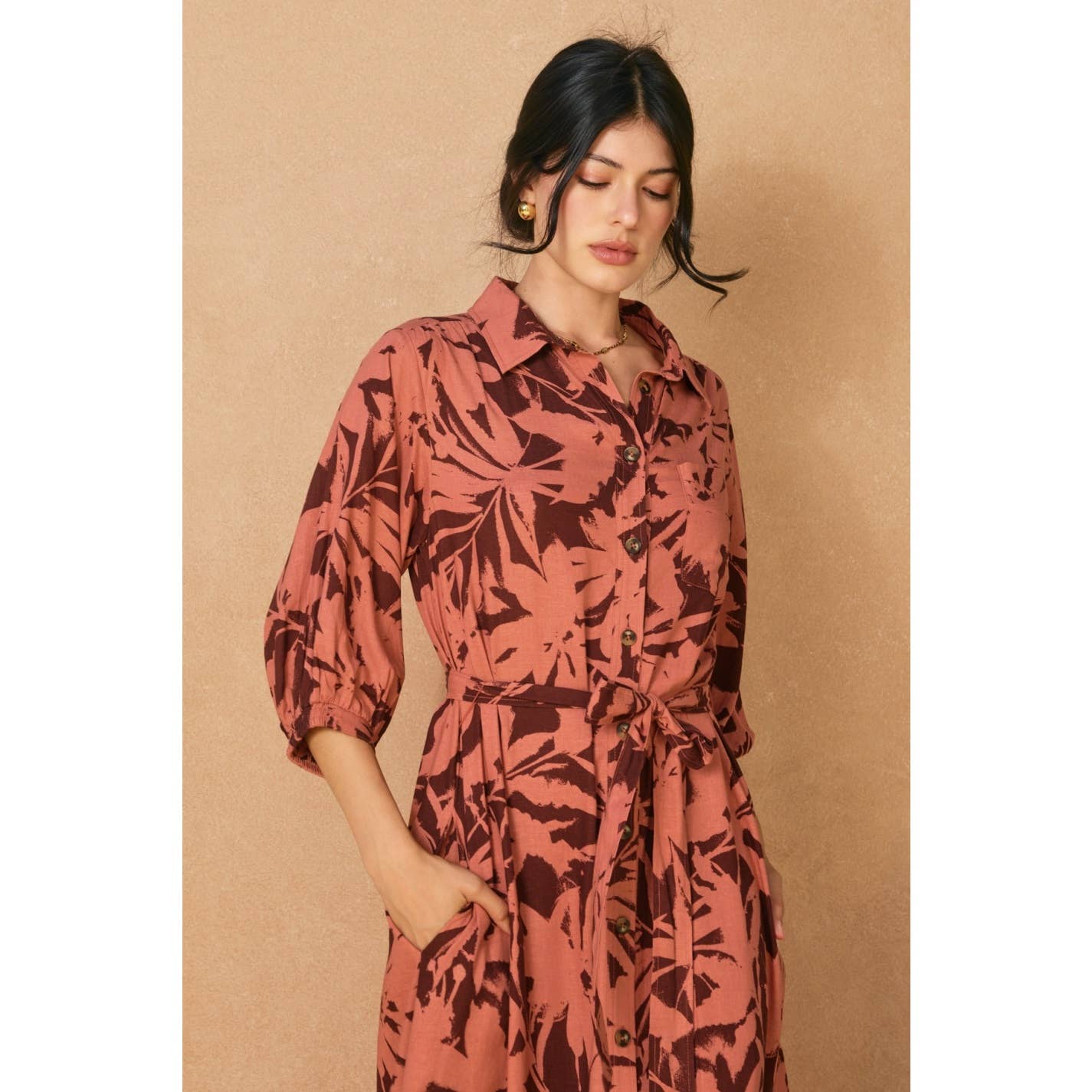 "Spiced Petals" Longline Shirt Dress