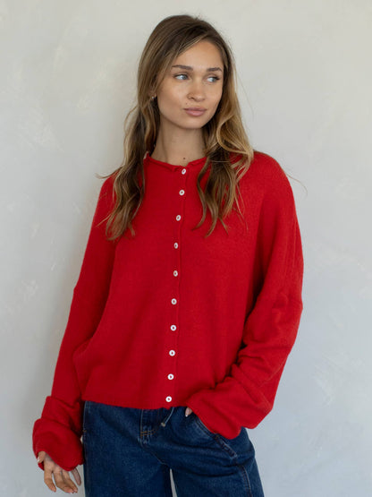 Lightweight Cozy Piper Cardigan by Things Between - Tomato Red