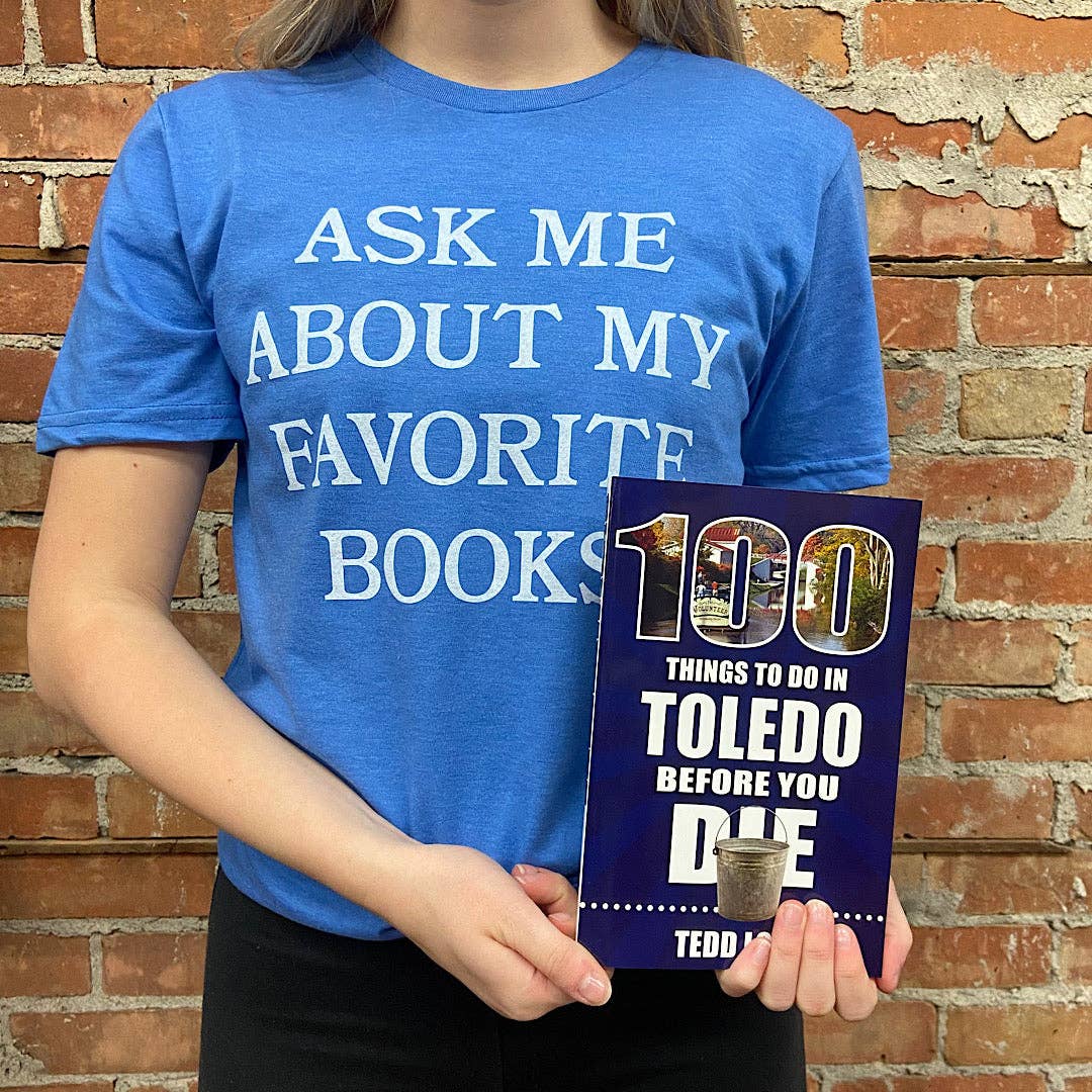 "Ask Me About My Favorite Books" Unisex T-shirt in Heather Blue