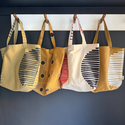 Hand Printed Shopper Tote - White Ink on Saffron Canvas