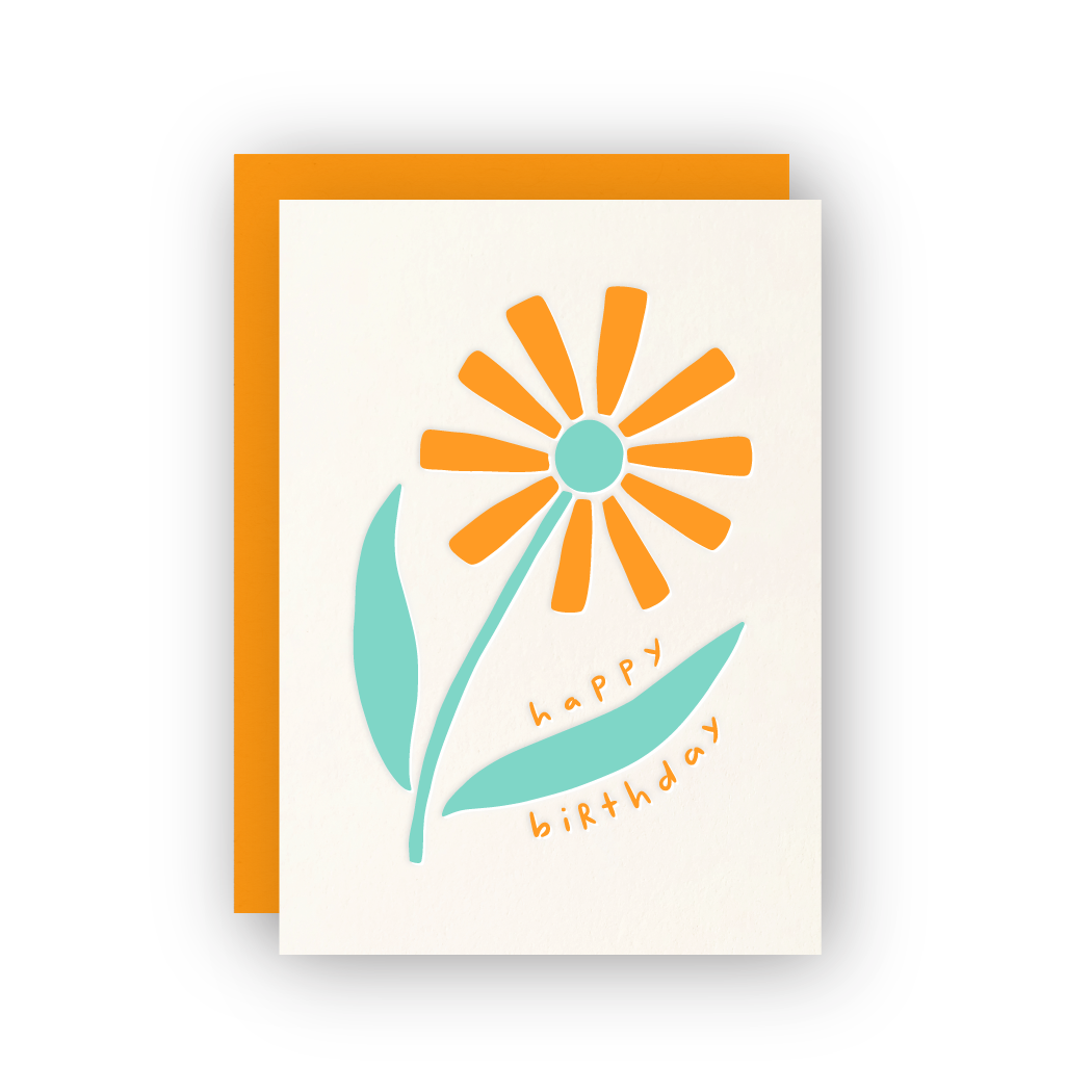 Happy Birthday Flower Letterpress Greeting Card