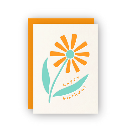 Happy Birthday Flower Letterpress Greeting Card