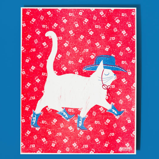 Cowboy Cat 11"x14" Risograph Print