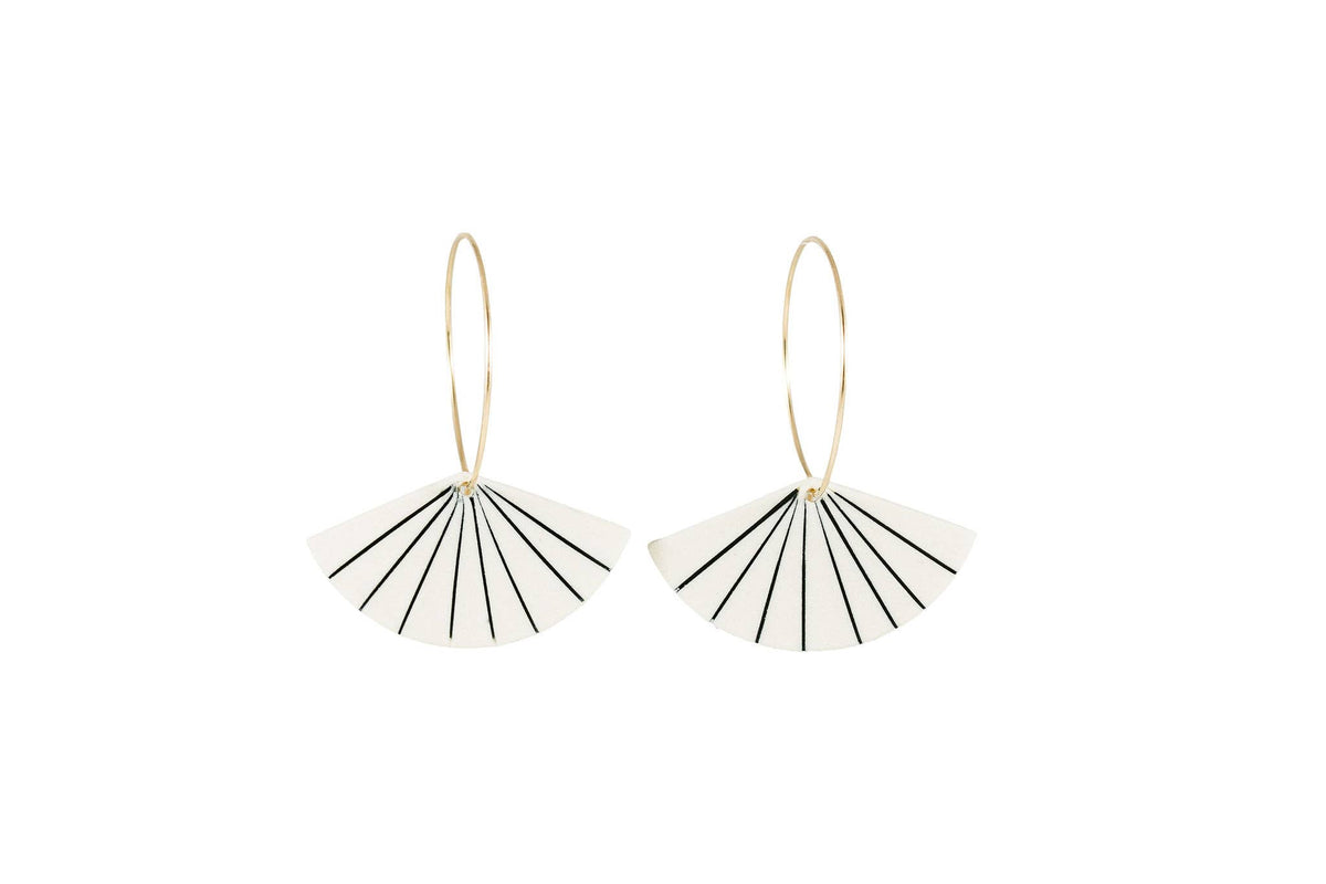 Pinstripe Fan Porcelain and Gold Fill Hoop Earrings by Jenna Vanden Brink