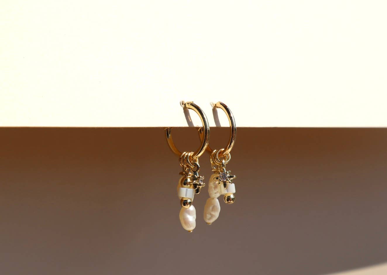 14k Gold Fill Charm Hoop Earrings - Coastal Pearl Mix