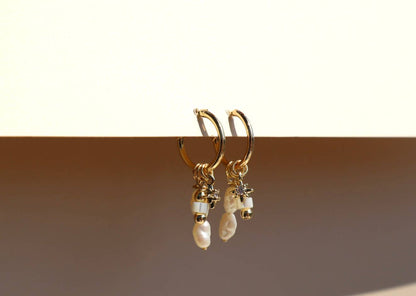 14k Gold Fill Charm Hoop Earrings - Coastal Pearl Mix