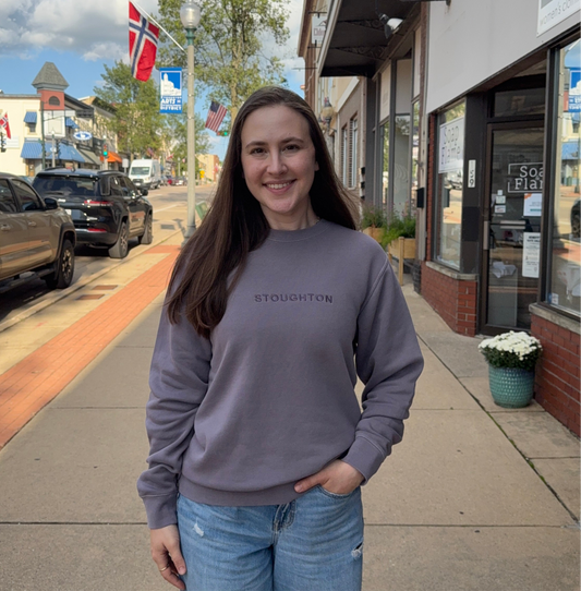 "Stoughton" Embroidered Crewneck in Muted Plum - Kismetic Exclusive
