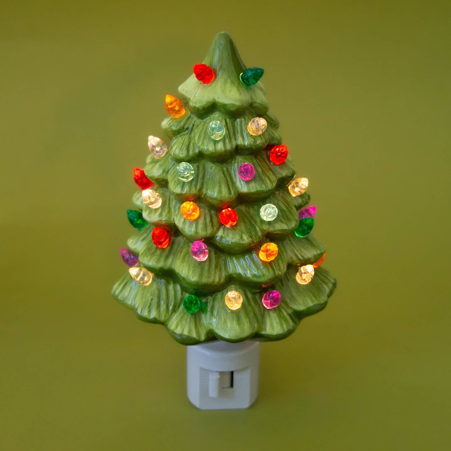 Vintage Ceramic Christmas Tree Night Light - Retro Green