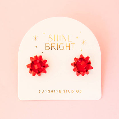 Holiday Bow Earrings - Cherry Red