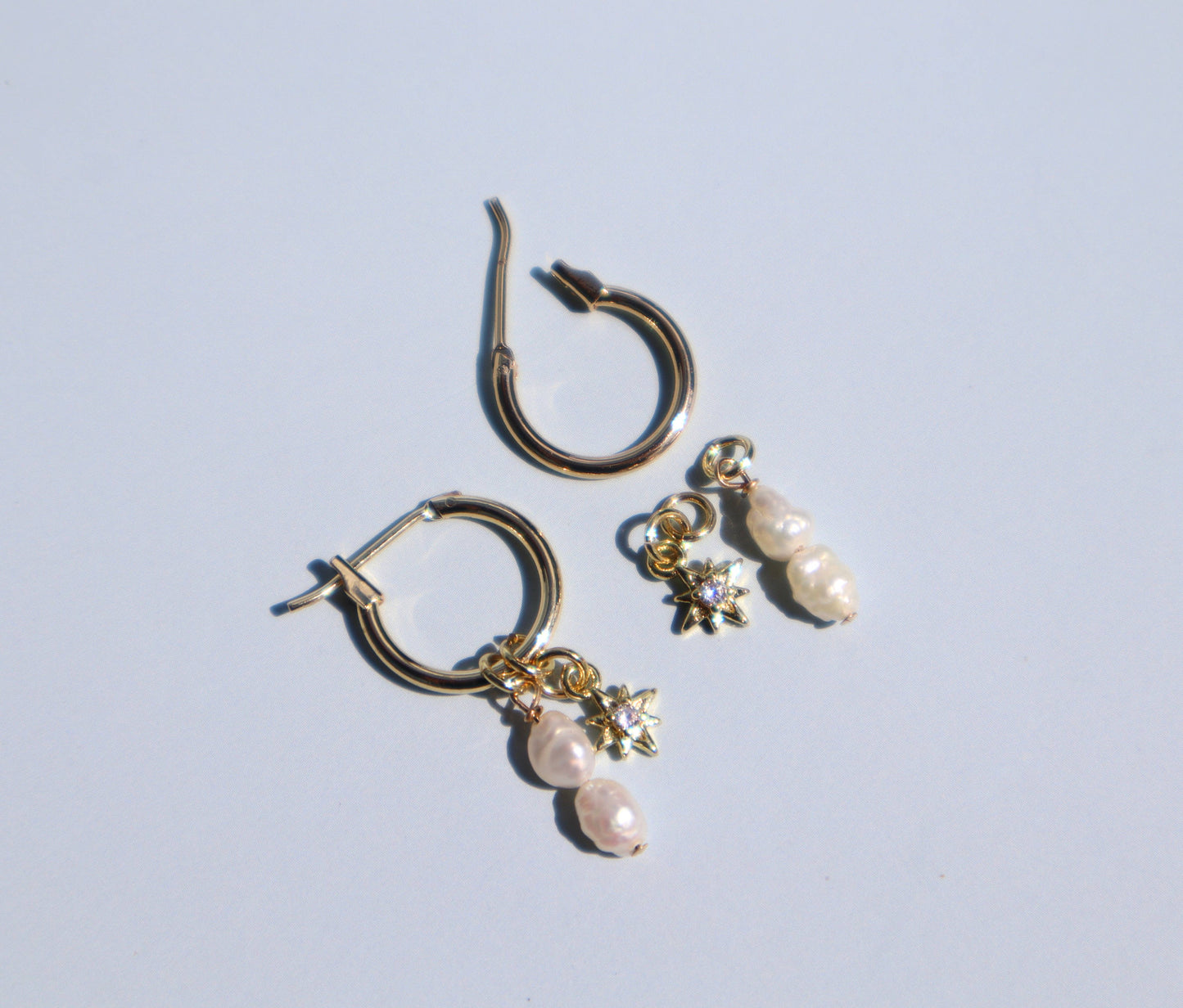 14k Gold Fill Charm Hoop Earrings - Pearl and Sunburst