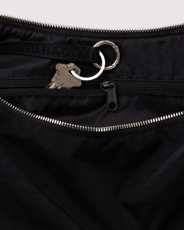 BAGGU Medium Nylon Crescent Bag in Studs (Black with Silver Accents)