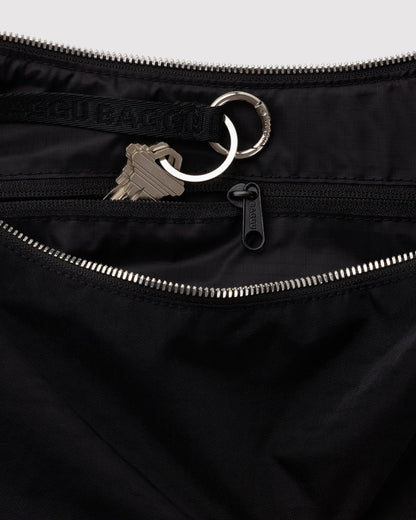 BAGGU Medium Nylon Crescent Bag in Studs (Black with Silver Accents)