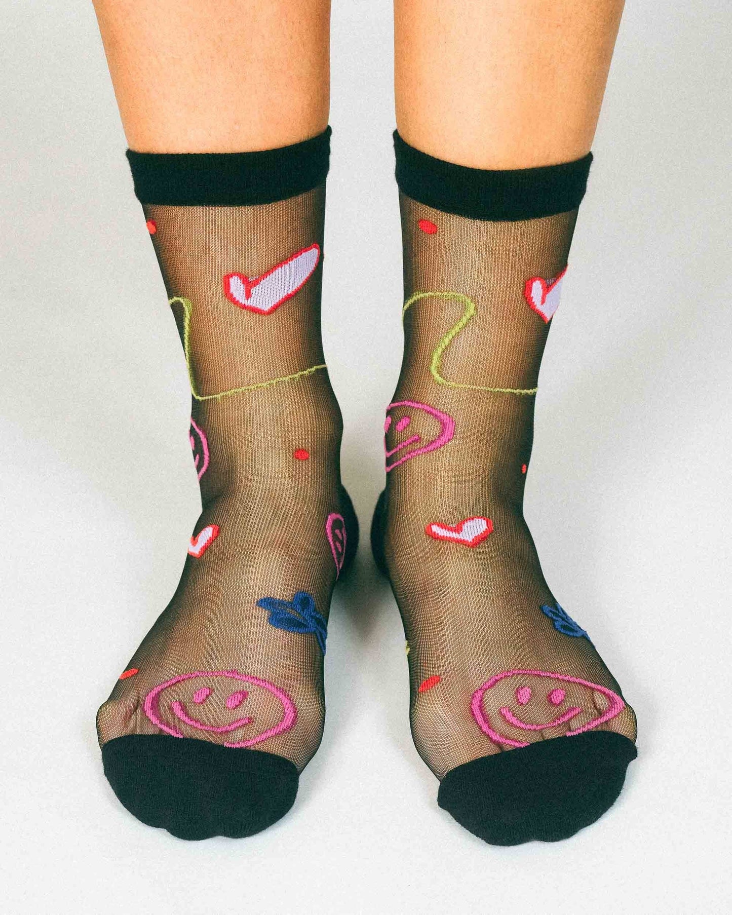 Happy Doodles Sheer Ankle Sock by Hannah Packer (Women's Sizing)