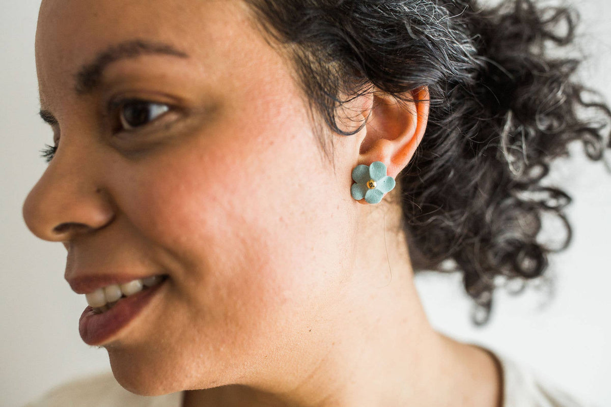 Flower Stud Earrings in Porcelain and Gold Luster by Jenna Vanden Brink