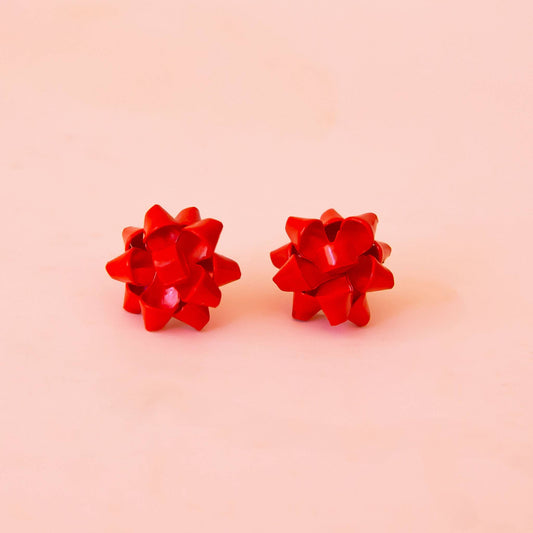 Holiday Bow Earrings - Cherry Red