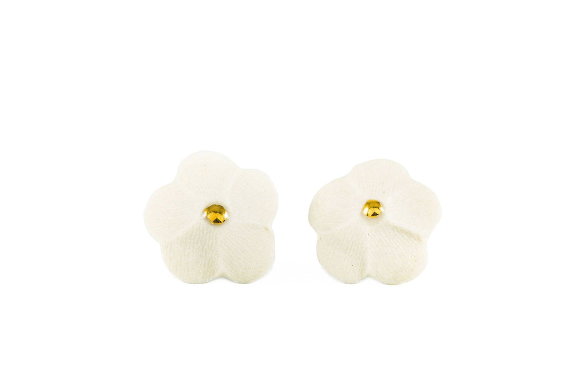Flower Stud Earrings in Porcelain and Gold Luster by Jenna Vanden Brink