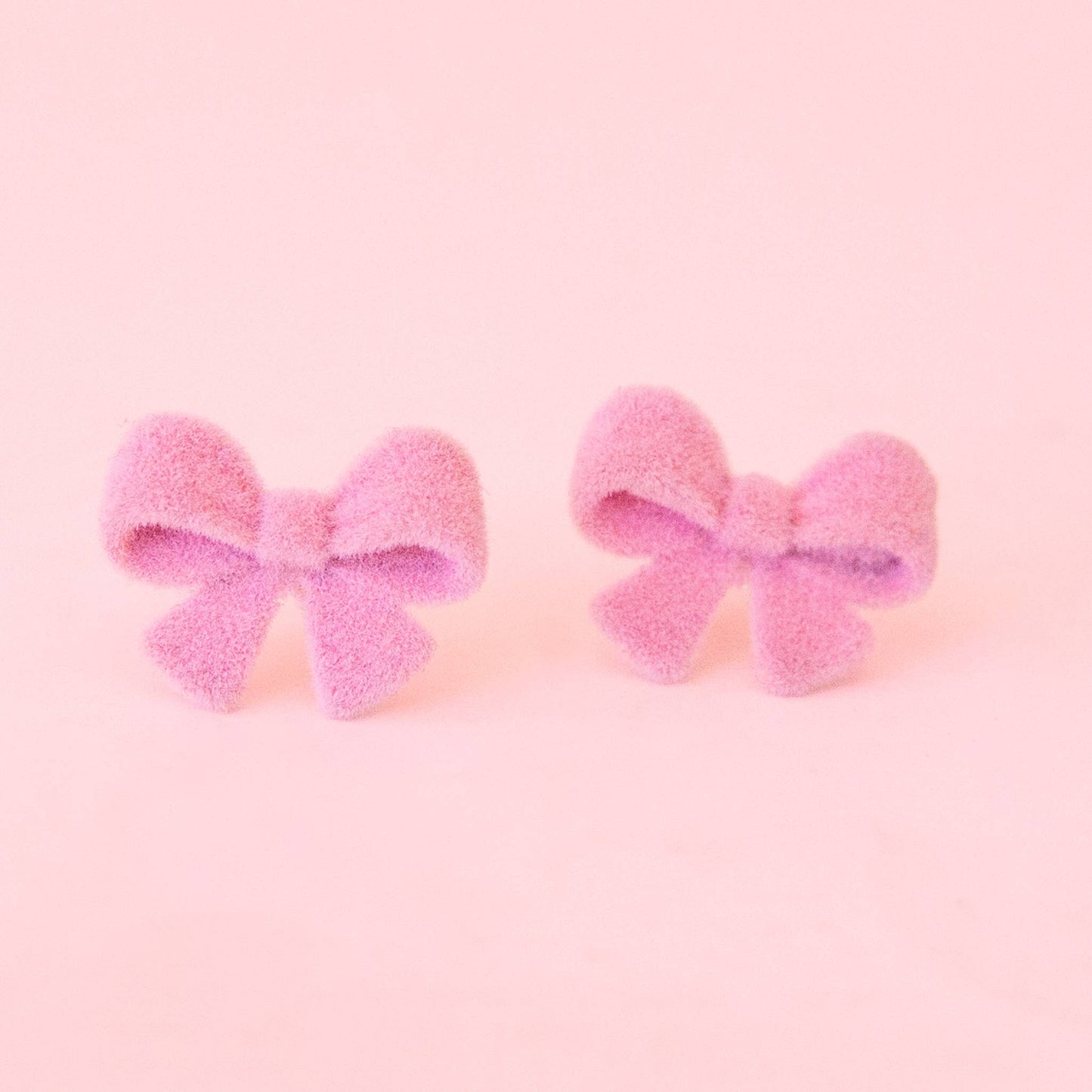 Flocked Bow Earring - Candy Pink