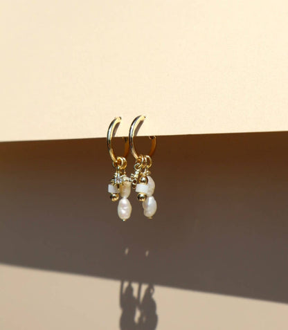 14k Gold Fill Charm Hoop Earrings - Coastal Pearl Mix