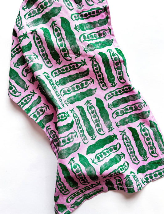 "Pea Pods" Hand Block Printed Tea Towel