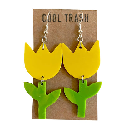 Hand-Recycled Plastic Yellow Tulip Dangles