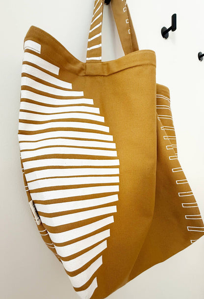 Hand Printed Shopper Tote - White Ink on Saffron Canvas