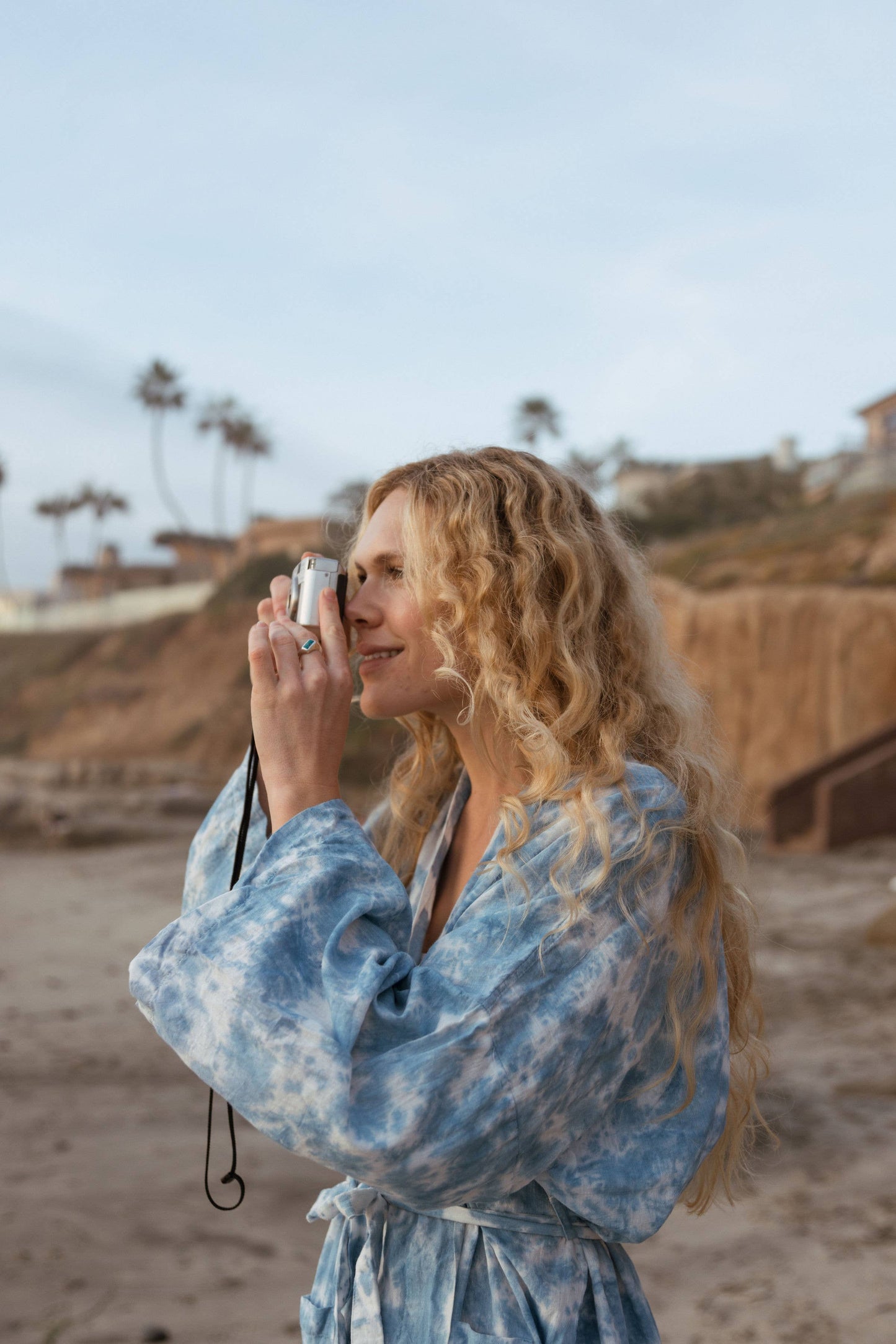 Handwoven Cotton Kimono-Style Robe - Sky Dye in Light Blue & White