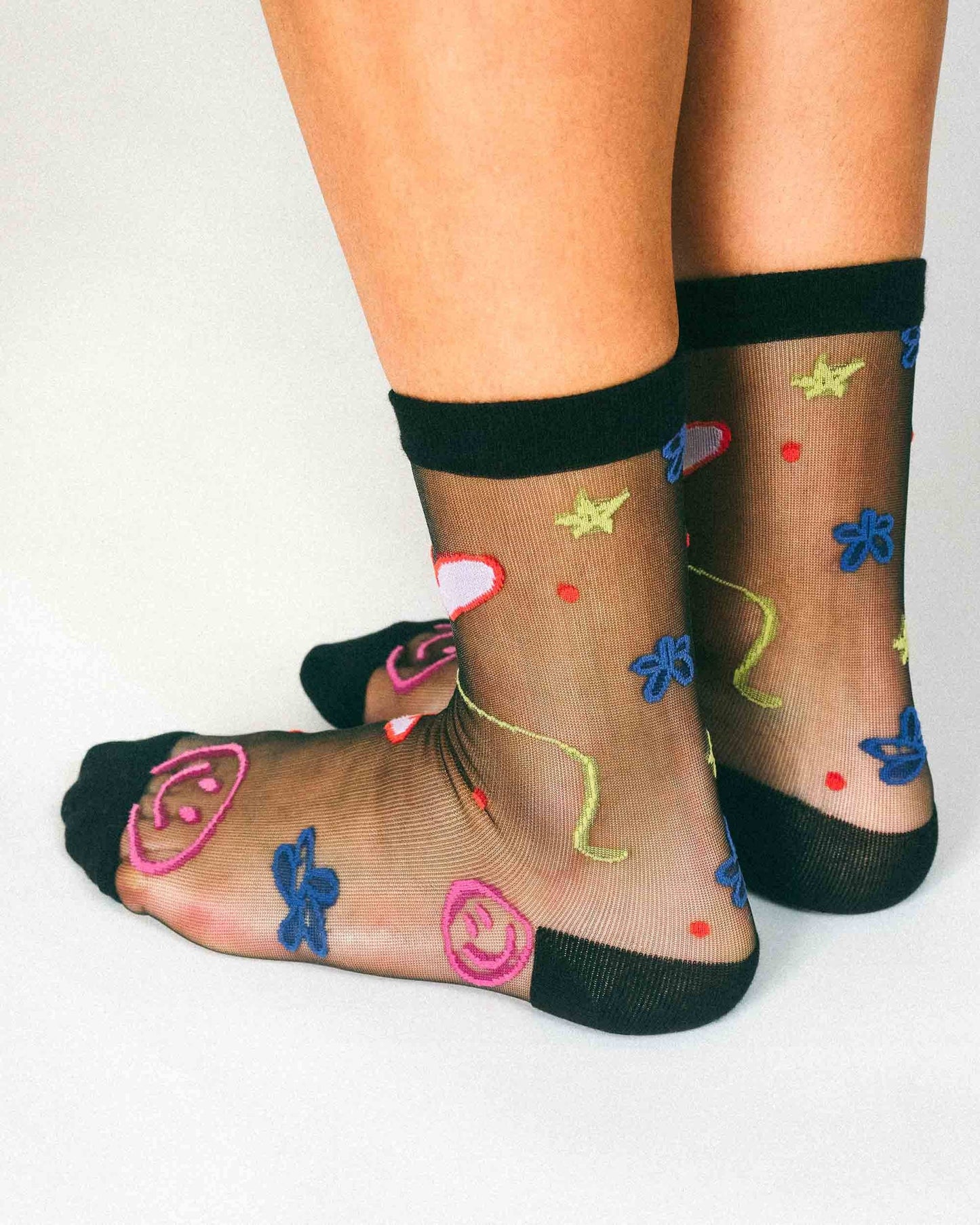 Happy Doodles Sheer Ankle Sock by Hannah Packer (Women's Sizing)