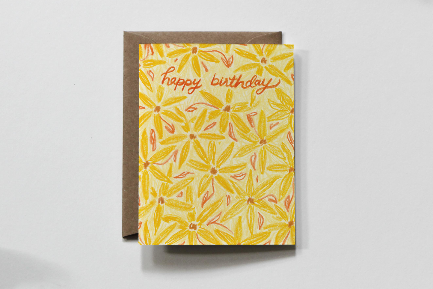 Yellow and Orange Floral Happy Birthday Greeting Card
