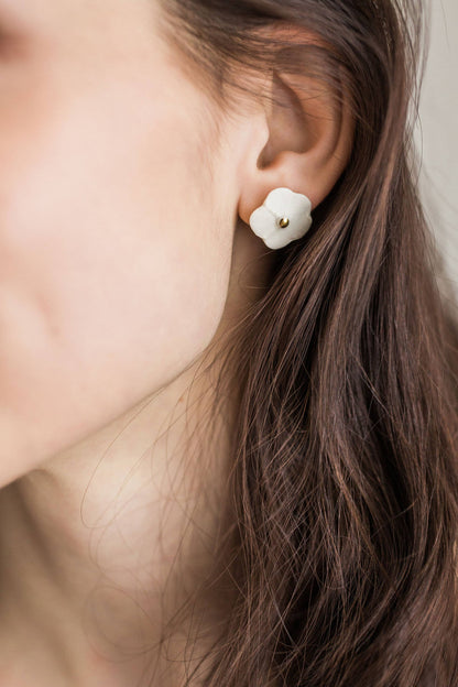 Flower Stud Earrings in Porcelain and Gold Luster by Jenna Vanden Brink