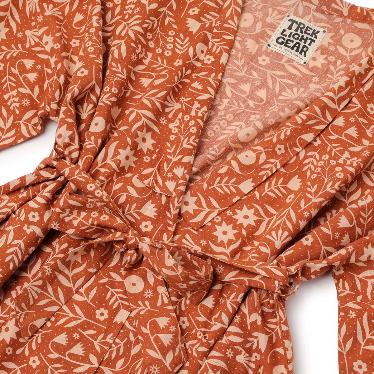 Handwoven Cotton Kimono-Style Robe -  Meadow Print on Rust