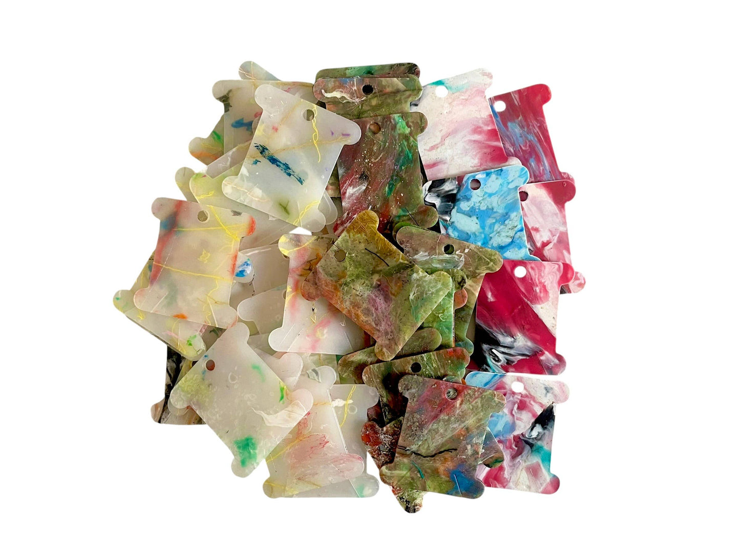 Hand-Recycled Plastic Embroidery Floss Bobbins: Pack of 5
