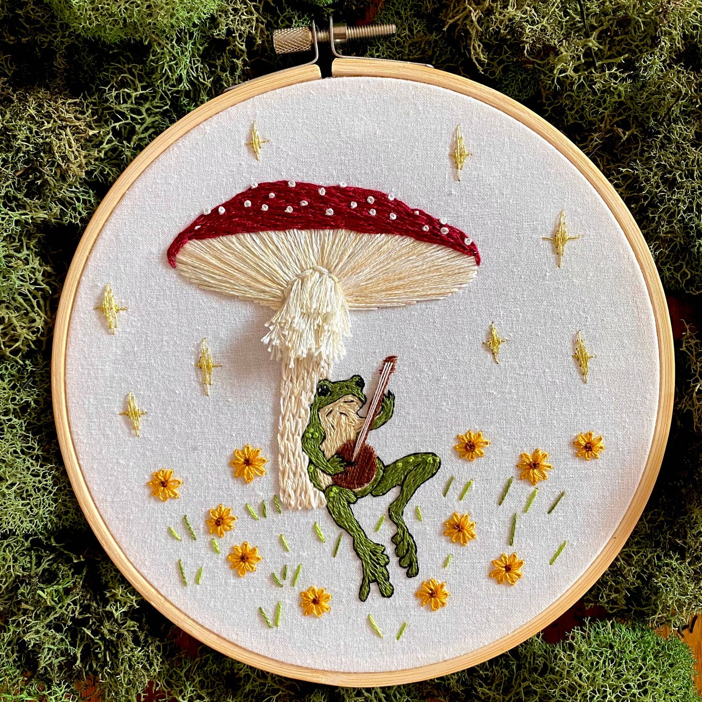 "Toadstool Serenade" Frog & Mushroom Craft DIY Embroidery Kit