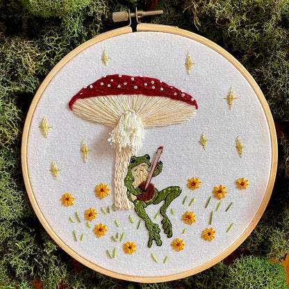"Toadstool Serenade" Frog & Mushroom Craft DIY Embroidery Kit