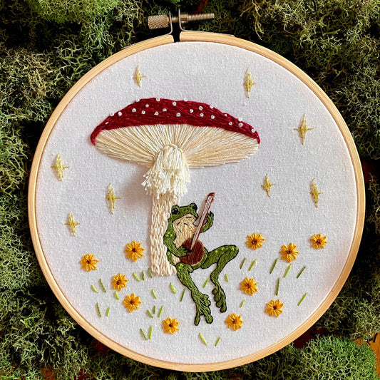 "Toadstool Serenade" Frog & Mushroom Craft DIY Embroidery Kit