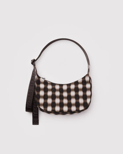 BAGGU Small Nylon Crescent Bag in Blurred Gingham Brown