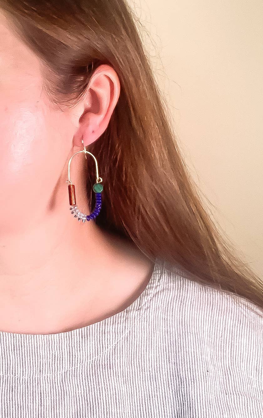 Balance Earrings - Cobalt, Sapphire, & Mocha Czech Glass and Malachite