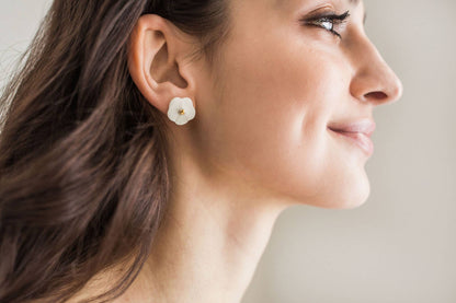 Flower Stud Earrings in Porcelain and Gold Luster by Jenna Vanden Brink
