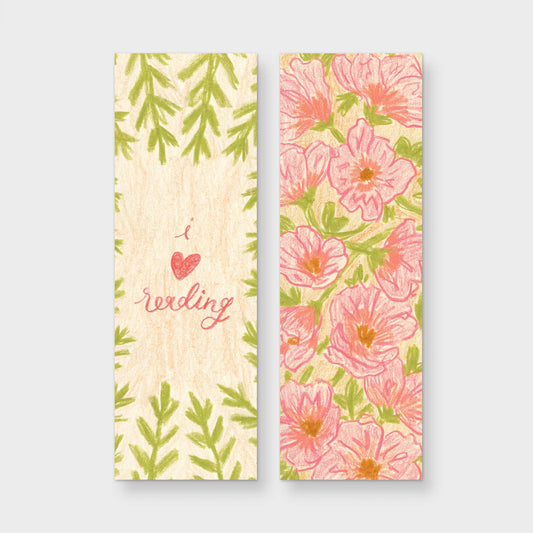 "I Heart Reading" Pink and Green Floral Bookmark