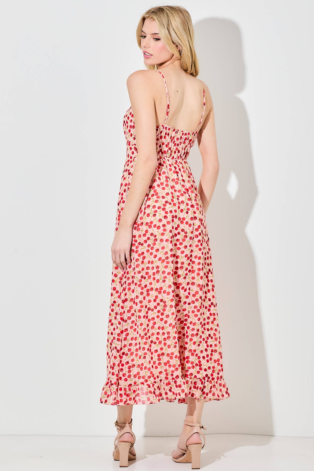 "Cherry On Top" Print Ruched Bust Midi Dress