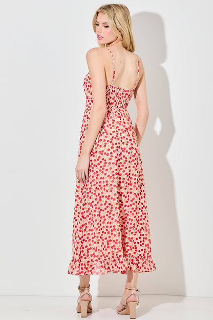 "Cherry On Top" Print Ruched Bust Midi Dress