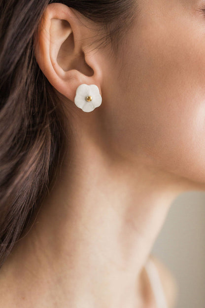 Flower Stud Earrings in Porcelain and Gold Luster by Jenna Vanden Brink