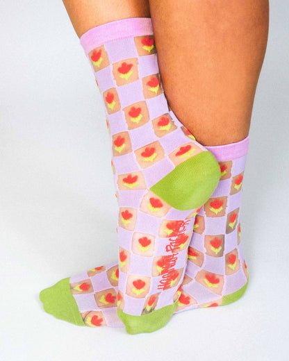 Checkered Tulips Sheer Ankle Sock (Women's Sizing)