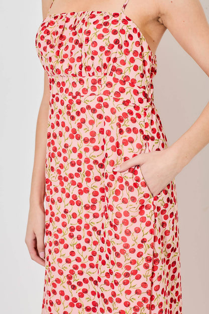 "Cherry On Top" Print Ruched Bust Midi Dress