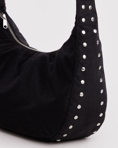 BAGGU Medium Nylon Crescent Bag in Studs (Black with Silver Accents)