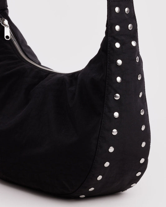 BAGGU Medium Nylon Crescent Bag in Studs (Black with Silver Accents)