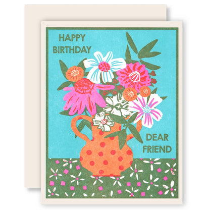 "Happy Birthday Dear Friend" Flowers Letterpress Card