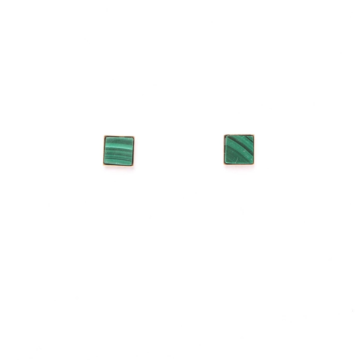 Square Studs in Green Malachite & Brass