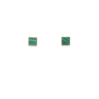 Square Studs in Green Malachite & Brass