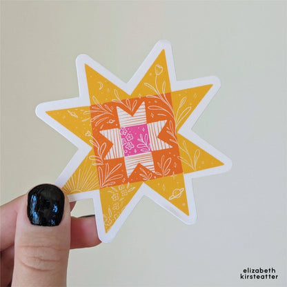 Bright Colored Quilt Star Vinyl Sticker