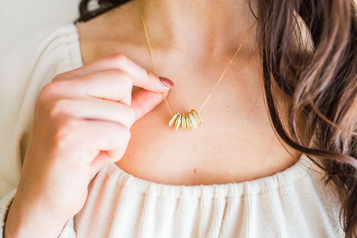 Pinched Bead Necklace Porcelain and Gold Luster Necklace by Jenna Vanden Brink